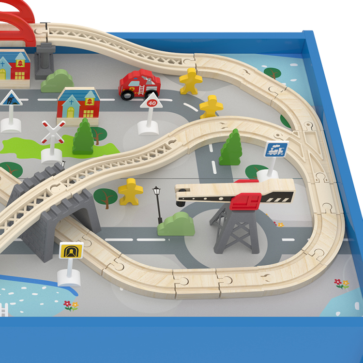 Little Room Wooden Train Set & Table | City Road and Railway | With 75